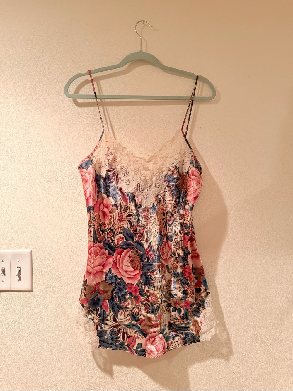 Victoria's Secret Floral Satin Slip - Pink & Blue